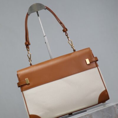 img_f8c0bdc9_20240525_i1716628930_400_4_jpg MANHATTAN HANDBAG 32 IN BROWN CALFSKIN AND WHITE CANVAS GOLD HARDWARE