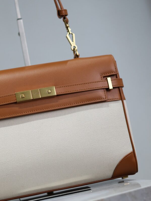 img_f8c0bdc9_20240525_i1716628930_4033_8_jpg MANHATTAN HANDBAG 32 IN BROWN CALFSKIN AND WHITE CANVAS GOLD HARDWARE