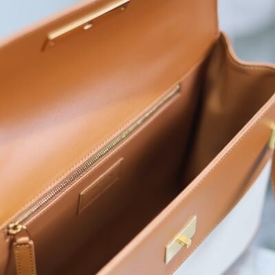 img_f8c0bdc9_20240525_i1716628930_6385_1_jpg MANHATTAN HANDBAG 32 IN BROWN CALFSKIN AND WHITE CANVAS GOLD HARDWARE