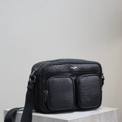 CITY CAMERA BAG 24 IN BLACK ELEPHANT PATTERN LAMBSKIN