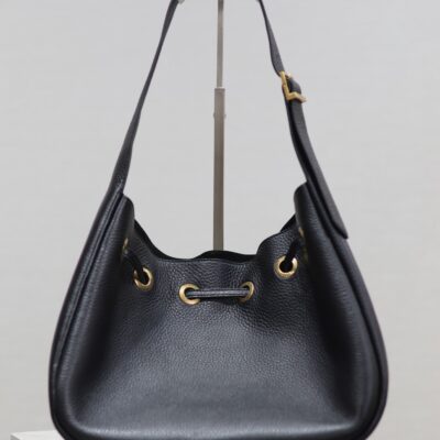 img_f8c0bdc9_20240711_i1720679286_2660_5_jpg PARIS VII SMALL HOBO 30 IN BLACK GRAINED LEATHER GOLD HARDWARE