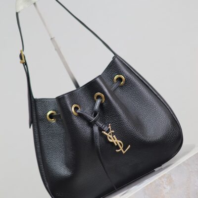img_f8c0bdc9_20240711_i1720679286_5252_7_jpg PARIS VII SMALL HOBO 30 IN BLACK GRAINED LEATHER GOLD HARDWARE