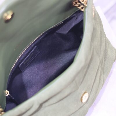 YSL 25S LOULOU PUFFER MM 29 IN GREEN SUEDE GOLD HARDWARE