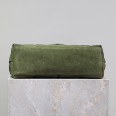 YSL 25S LOULOU PUFFER MM 29 IN GREEN SUEDE GOLD HARDWARE