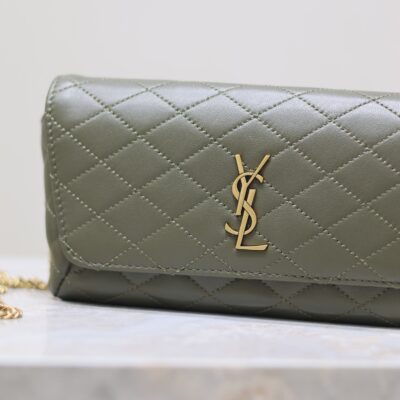 YSL 25S SAINT LAURENT GABY 19 IN DARK OLIVE QUILTED CALFSKIN GOLD HARDWARE