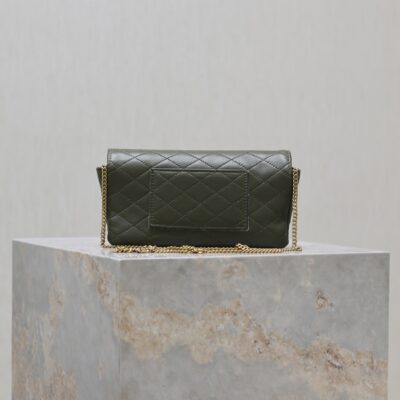 YSL 25S SAINT LAURENT GABY 19 IN DARK OLIVE QUILTED CALFSKIN GOLD HARDWARE