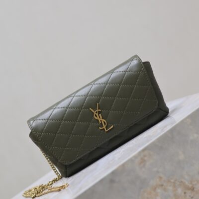 YSL 25S SAINT LAURENT GABY 19 IN DARK OLIVE QUILTED CALFSKIN GOLD HARDWARE