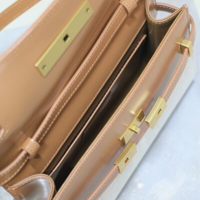 MANHATTAN SMALL 24 IN WHITE CANVAS AND BROWN CALFSKIN GOLD HARDWARE