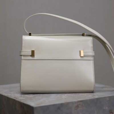 YSL 25S MINI MANHATTAN 19 IN BLANC VINTAGE CALFSKIN GOLD HARDWARE