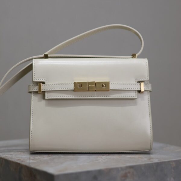 YSL 25S MINI MANHATTAN 19 IN BLANC VINTAGE CALFSKIN GOLD HARDWARE