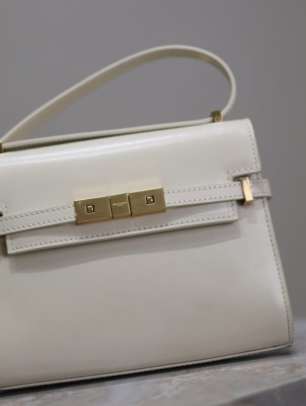 YSL 25S MINI MANHATTAN 19 IN BLANC VINTAGE CALFSKIN GOLD HARDWARE