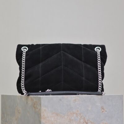 PUFFER SMALL 29 IN BLACK SUEDE SILVER HARDWARE