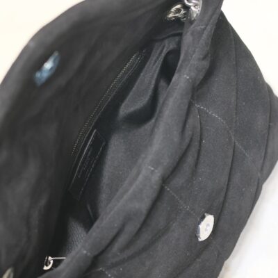 YSL 25S LOULOU PUFFER MM 29 IN BLACK SUEDE SILVER HARDWRE