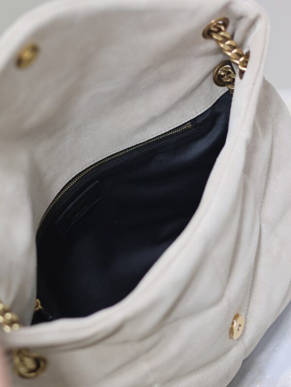 img_f8c0bdc9_20240811_i1723372260_1294_0_jpg YSL 25S LOULOU PUFFER GM 35 IN SMOKEY TAUPE SUEDE GOLD HARDWRE