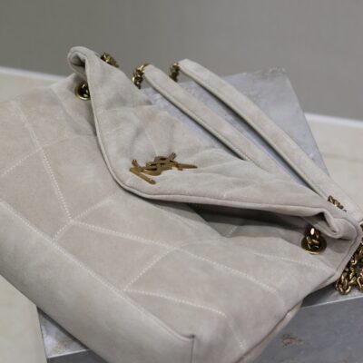 img_f8c0bdc9_20240811_i1723372260_5566_1_jpg YSL 25S LOULOU PUFFER GM 35 IN SMOKEY TAUPE SUEDE GOLD HARDWRE