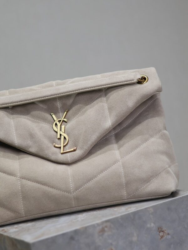 img_f8c0bdc9_20240811_i1723372260_7830_2_jpg YSL 25S LOULOU PUFFER GM 35 IN SMOKEY TAUPE SUEDE GOLD HARDWRE