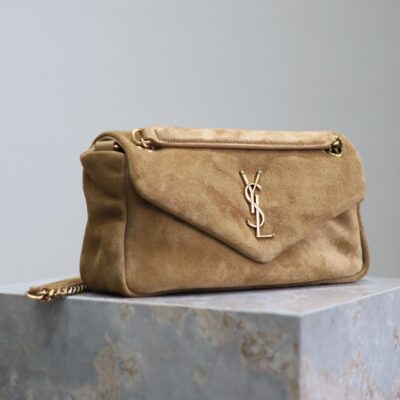 CALYPSO BAG 26 IN CIDER BROWN SUEDE GOLD HARDWARE