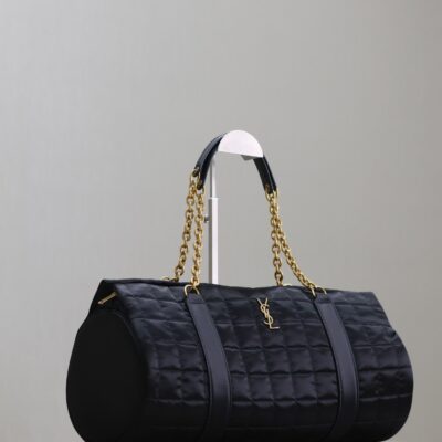 TRAVEL BAG 42 IN BLACK NYLON AND LEATHER TRIM GOLD HARDWARE
