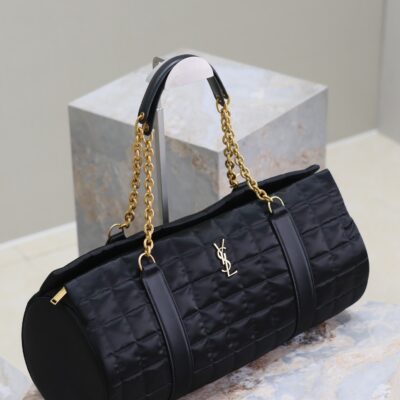 TRAVEL BAG 42 IN BLACK NYLON AND LEATHER TRIM GOLD HARDWARE