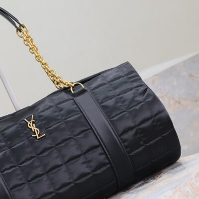 TRAVEL BAG 42 IN BLACK NYLON AND LEATHER TRIM GOLD HARDWARE