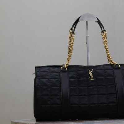 TRAVEL BAG 42 IN BLACK NYLON AND LEATHER TRIM GOLD HARDWARE