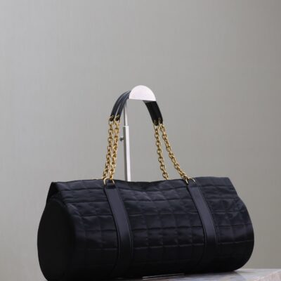 TRAVEL BAG 42 IN BLACK NYLON AND LEATHER TRIM GOLD HARDWARE