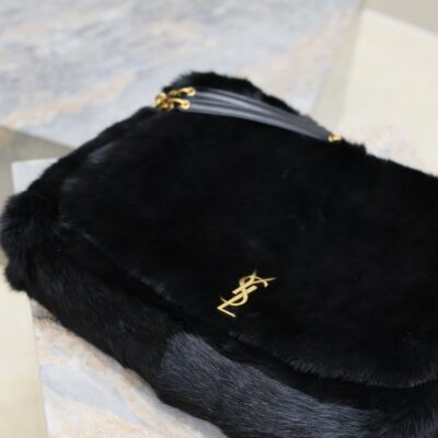 JAMIE 4.3 LARGE BAG 43 IN BLACK LAMB FUR GOLD HARDWARE