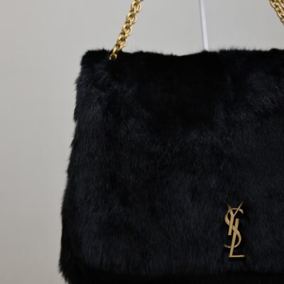 JAMIE 4.3 LARGE BAG 43 IN BLACK LAMB FUR GOLD HARDWARE