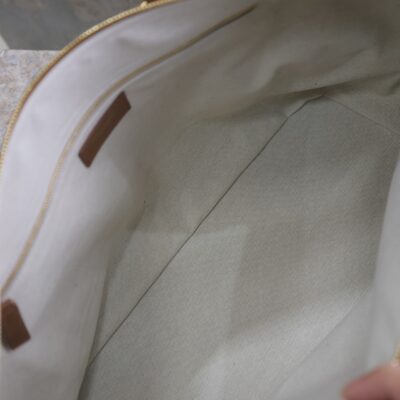 TRAVEL BAG 48 IN WHITE CANVAS AND BROWN LEATHER TRIM GOLD HARDWARE