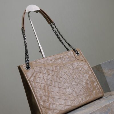 NIKI SHOPPING BAG 33 IN LIGHT BROWN CRUMPLED CALFSKIN