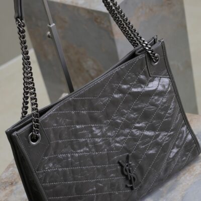 NIKI SHOPPING BAG 33 IN GRAY CRUMPLED CALFSKIN