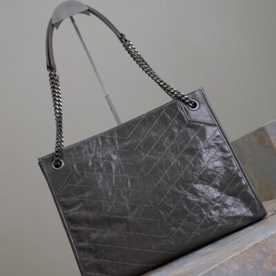 NIKI SHOPPING BAG 33 IN GRAY CRUMPLED CALFSKIN