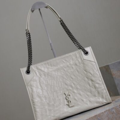 NIKI SHOPPING BAG 33 IN WHITE CRUMPLED CALFSKIN