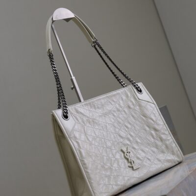 NIKI SHOPPING BAG 33 IN WHITE CRUMPLED CALFSKIN