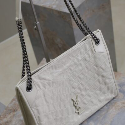 NIKI SHOPPING BAG 33 IN WHITE CRUMPLED CALFSKIN