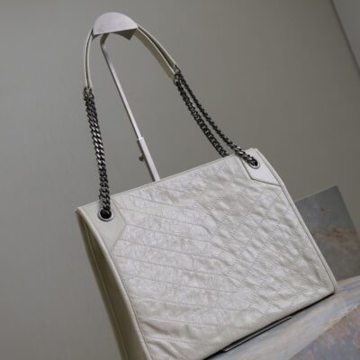 NIKI SHOPPING BAG 33 IN WHITE CRUMPLED CALFSKIN