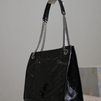 NIKI SHOPPING BAG 33 IN BLACK CRUMPLED CALFSKIN SILVER HARDWARE