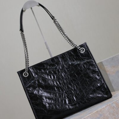 NIKI SHOPPING BAG 33 IN BLACK CRUMPLED CALFSKIN SILVER HARDWARE