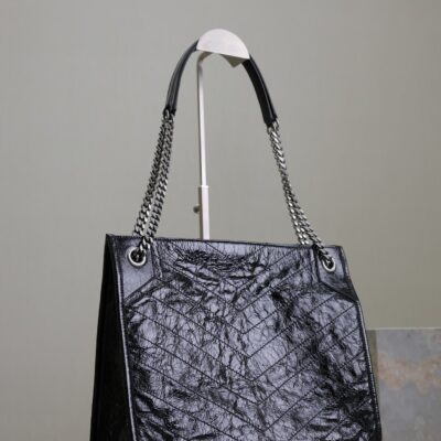 NIKI SHOPPING BAG 33 IN BLACK CRUMPLED CALFSKIN SILVER HARDWARE