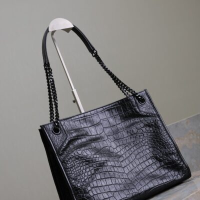 NIKI SHOPPING BAG 33 IN BLACK CROCODILE-EMBOSSED CALFSKIN