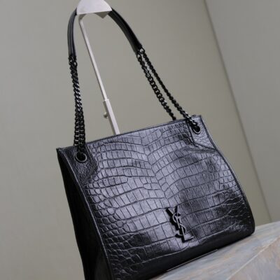NIKI SHOPPING BAG 33 IN BLACK CROCODILE-EMBOSSED CALFSKIN