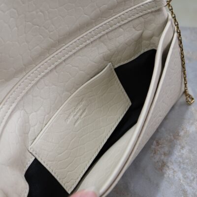 CALYPSO POUCH 24 IN WHITE ELEPHANT TEXTURED LAMBSKIN GOLD LOGO