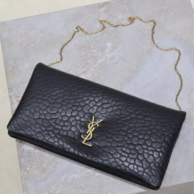 CALYPSO POUCH 24 IN BLACK ELEPHANT TEXTURED LAMBSKIN GOLD LOGO
