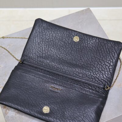 CALYPSO POUCH 24 IN BLACK ELEPHANT TEXTURED LAMBSKIN GOLD LOGO
