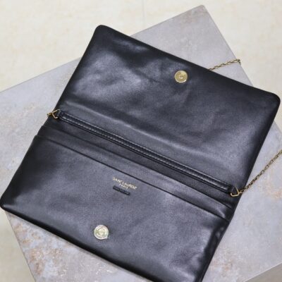 CALYPSO POUCH 24 IN BLACK LAMBSKIN GOLD LOGO