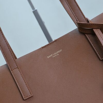 SHOPPING TOTE BAG 38 IN RED BROWN CALFSKIN