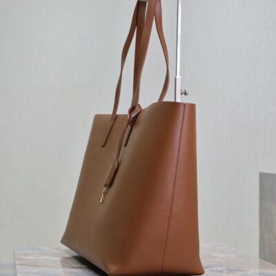 SHOPPING TOTE BAG 38 IN RED BROWN CALFSKIN