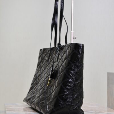 SHOPPING TOTE BAG 38 IN BLACK CRUMPLED CALFSKIN