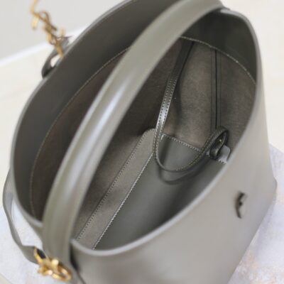 YSL 25S LE 5 À 7 BUCKET 26 IN DARK OLIVE CALFSKIN GOLD HARDWARE
