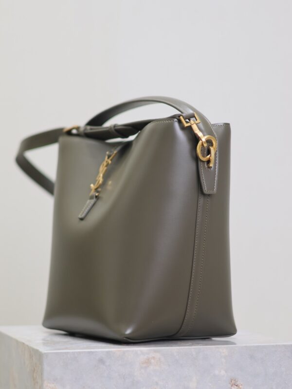 YSL 25S LE 5 À 7 BUCKET 26 IN DARK OLIVE CALFSKIN GOLD HARDWARE